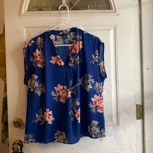 Blue + pink flower chiffon top